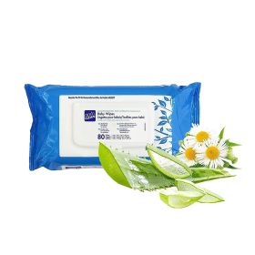 Pack of 80 Chamomile Baby Wipes. Unscented Vitamin E Baby Wipes. Cleansing Water Wipes for Sensitive Skin. Disposable Moist Wipes. Soft Wipes for